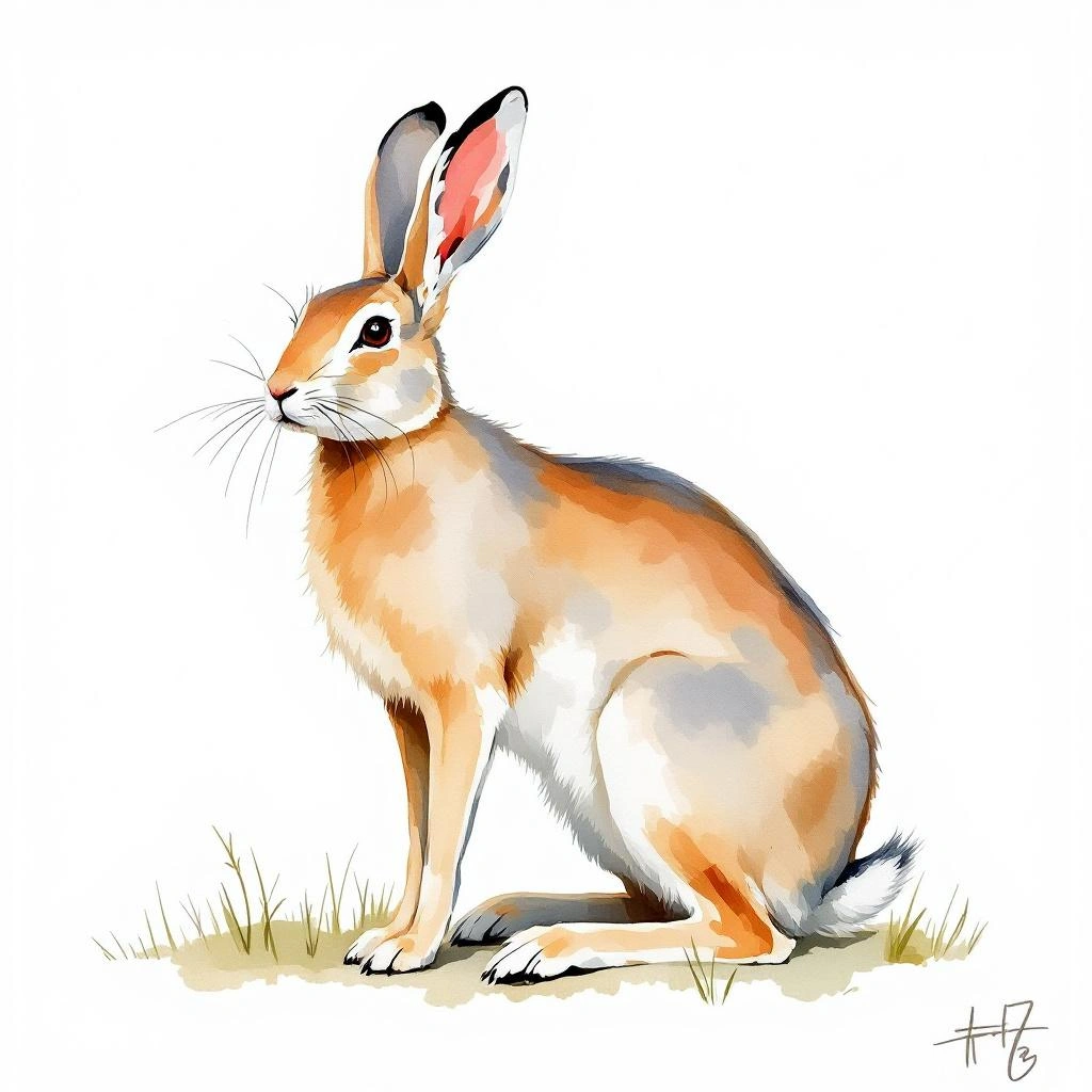 Watercolor illustration of Abyssinian Hare (Lepus habessinicus)