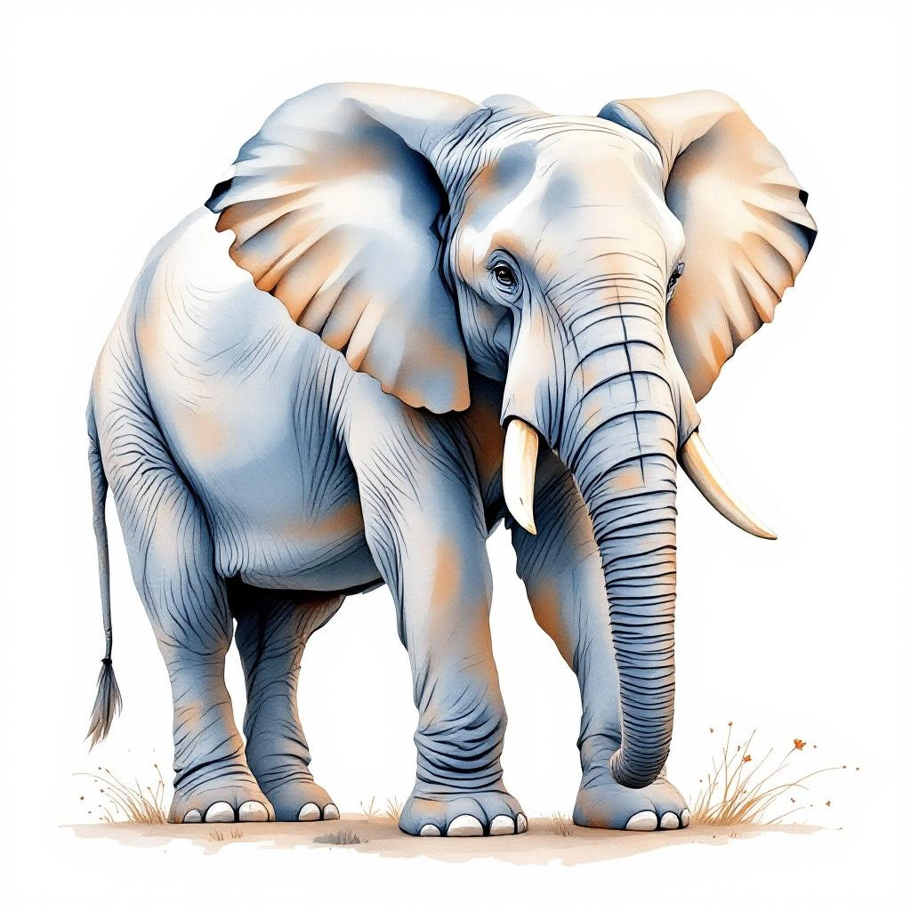 Watercolor illustration of African elephant (Loxodonta africana)