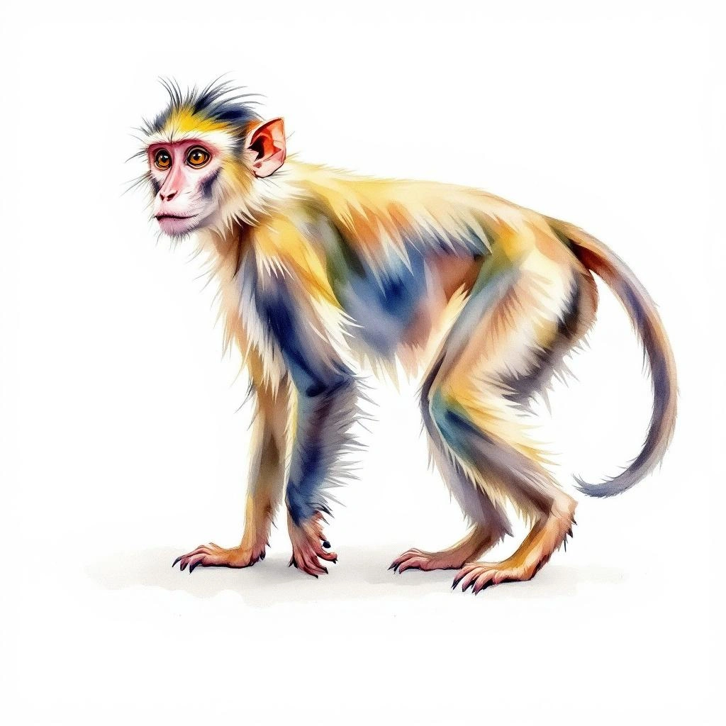 Watercolor illustration of Allen s Swamp Monkey (Allenopithecus nigroviridis)