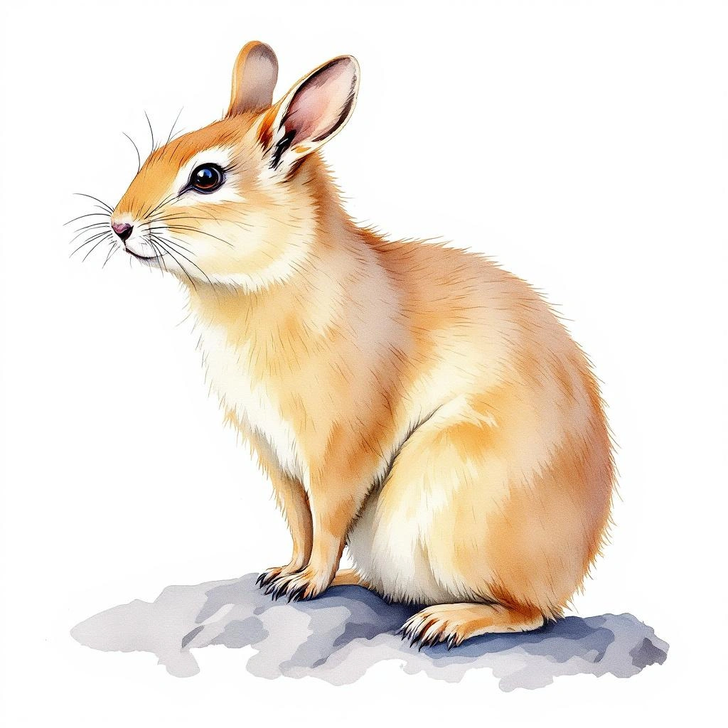 Watercolor illustration of Alpine Pika (Ochotona alpina)