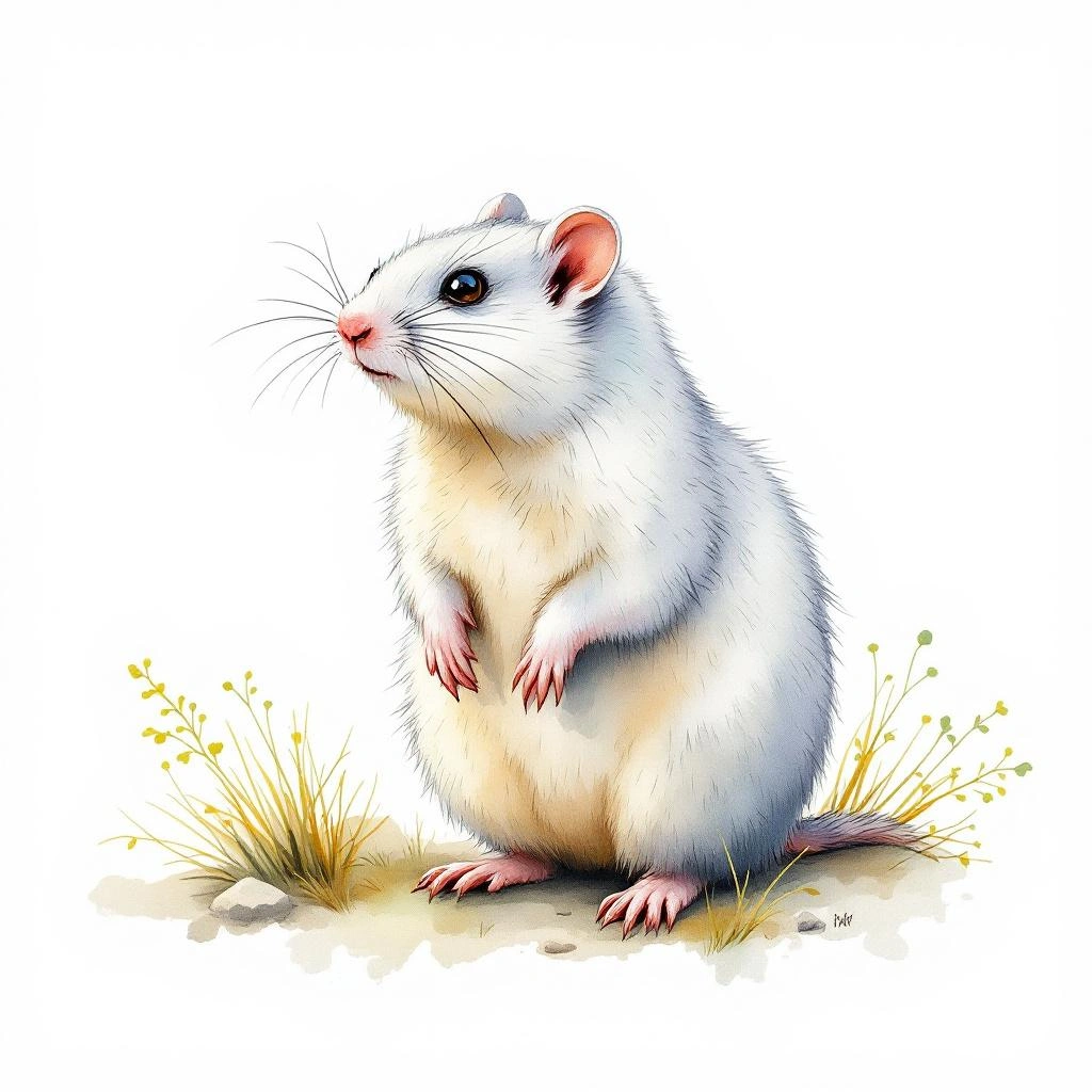 Watercolor illustration of Alpine Pine Vole (Microtus multiplex)