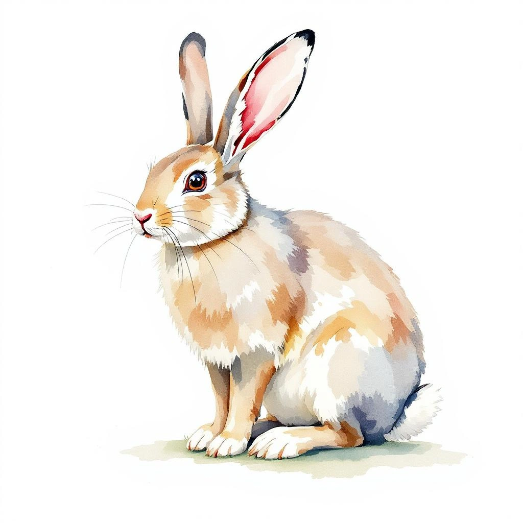 Watercolor illustration of Amami Rabbit (Pentalagus furnessi)