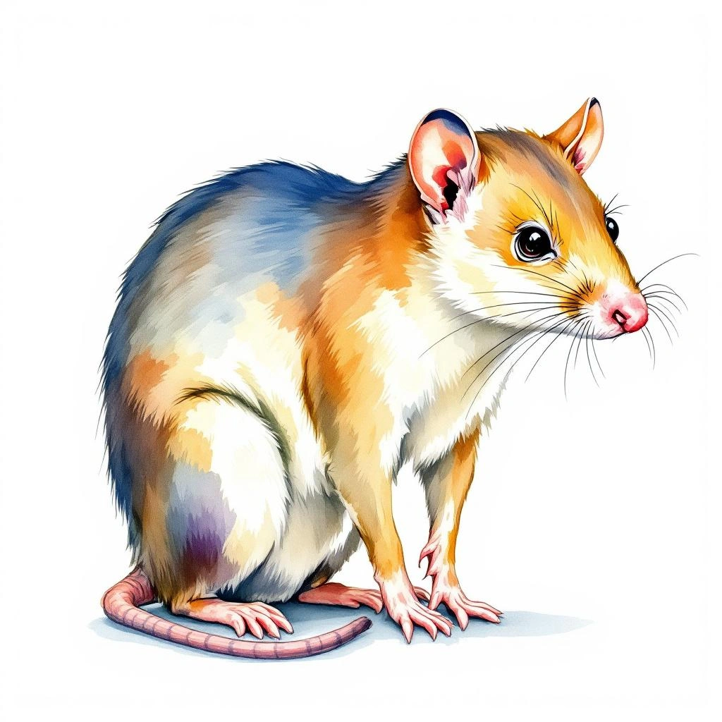 Watercolor illustration of Amazon Bamboo Rat (Dactylomys dactylinus)