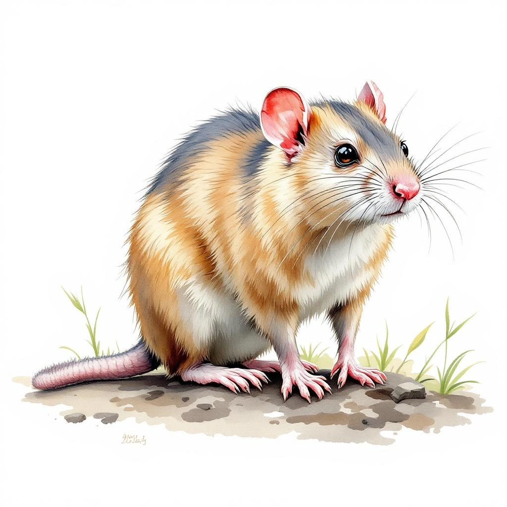 Watercolor illustration of Amazonian Marsh Rat (Holochilus sciureus)