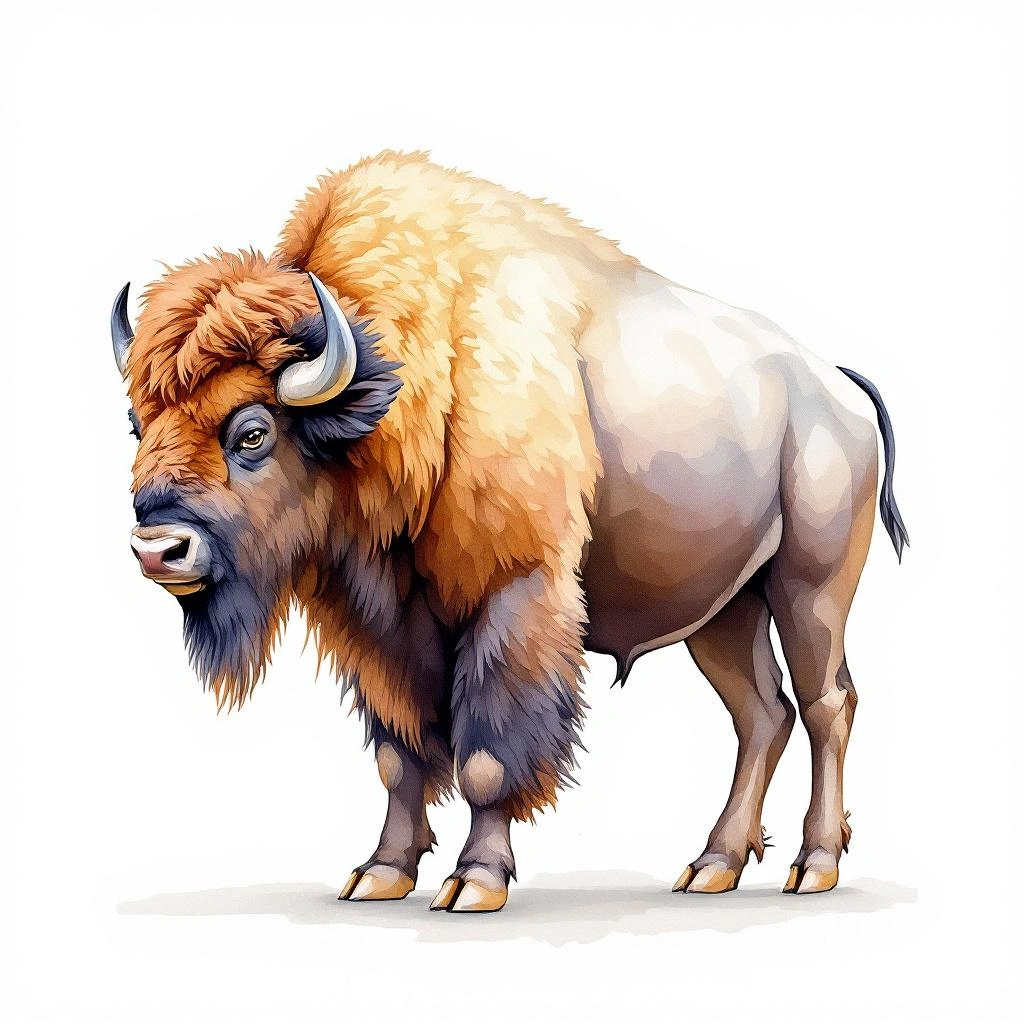 Watercolor illustration of American bison (Bison bison)