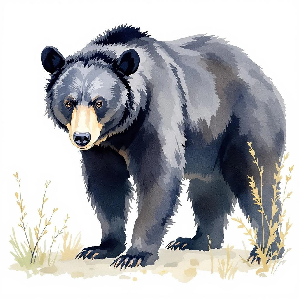 Watercolor illustration of American black bear (Ursus americanus)