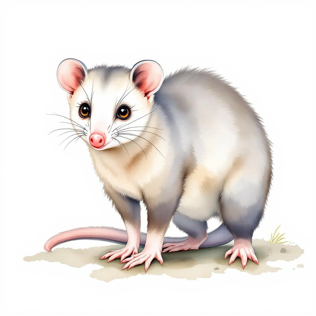 Watercolor illustration of Anderson s Four-eyed Opossum (Philander andersoni)