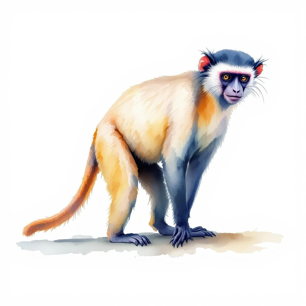Watercolor illustration of Zwergmeerkatze (Miopithecus talapoin)