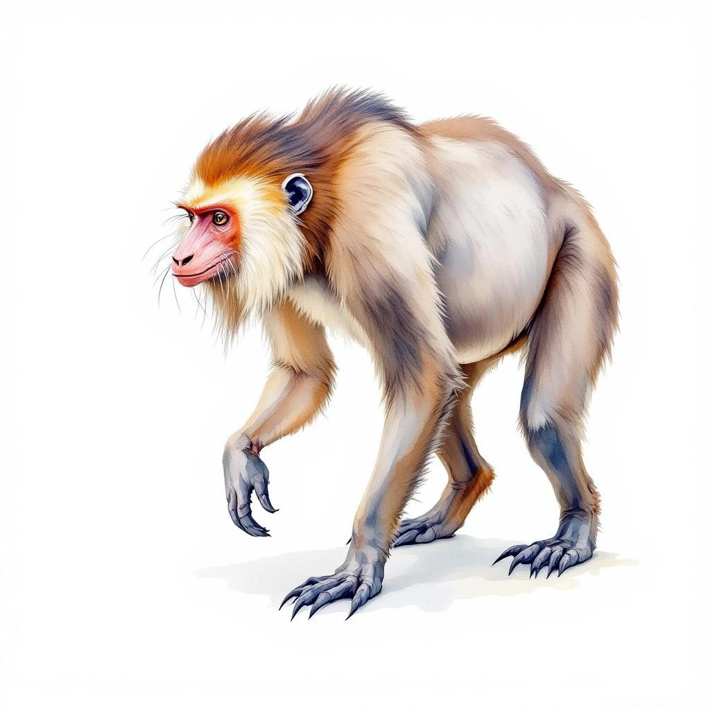 Watercolor illustration of Aracá-Uakari (Cacajao ayresi)