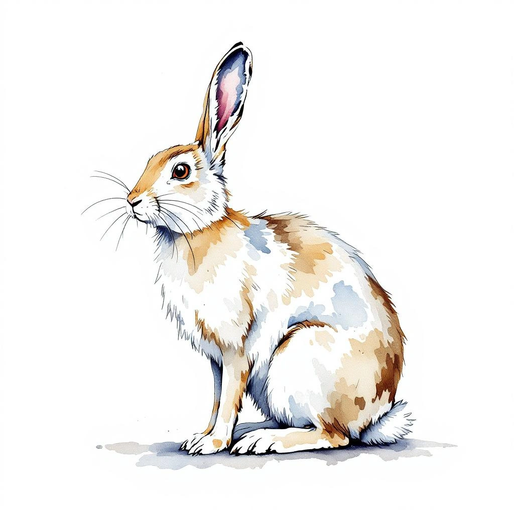 Watercolor illustration of Arctic Hare (Lepus arcticus)