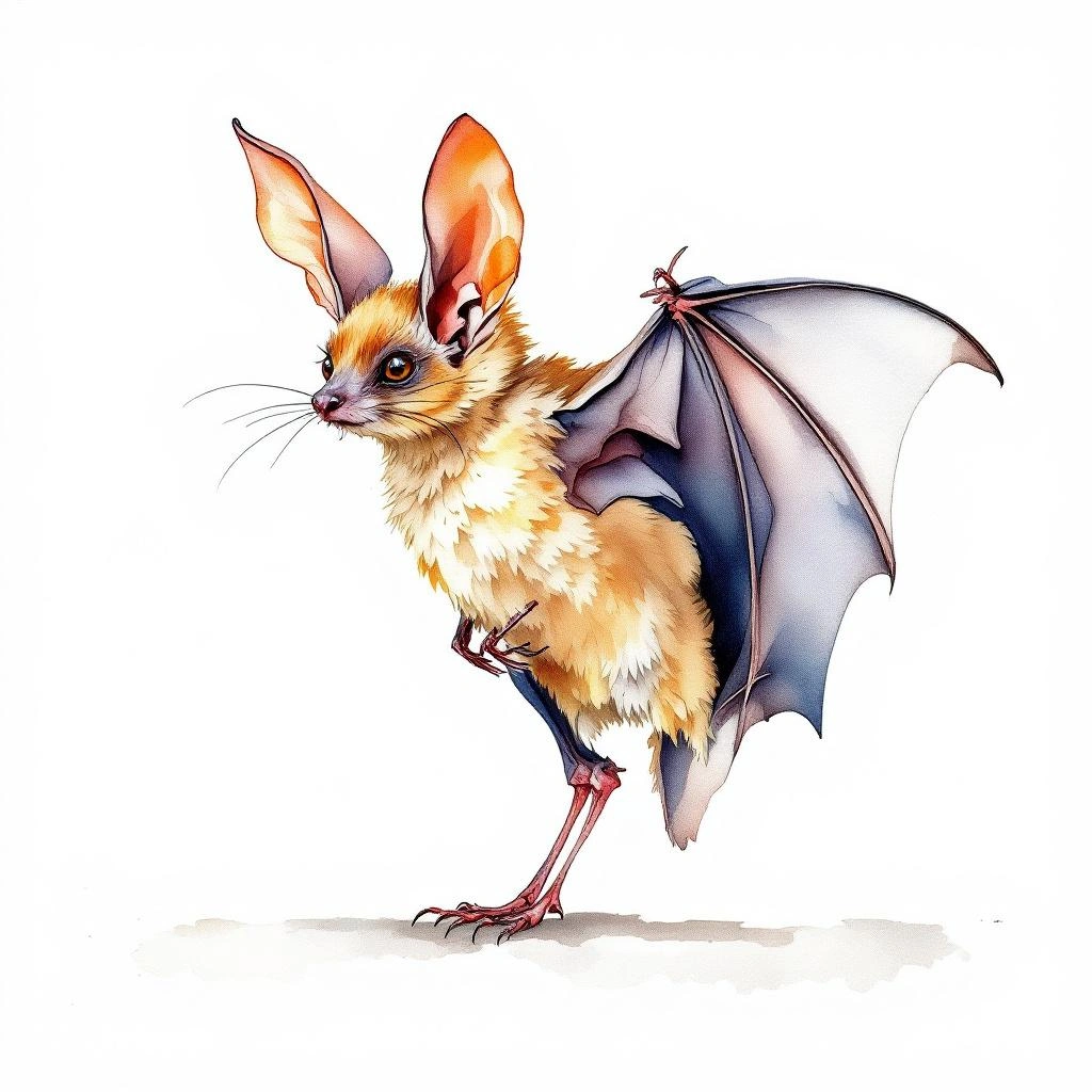 Watercolor illustration of Asian Particolored Bat (Vespertilio sinensis)