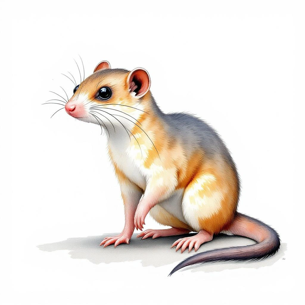 Watercolor illustration of Assam Mole Shrew (Anourosorex assamensis)