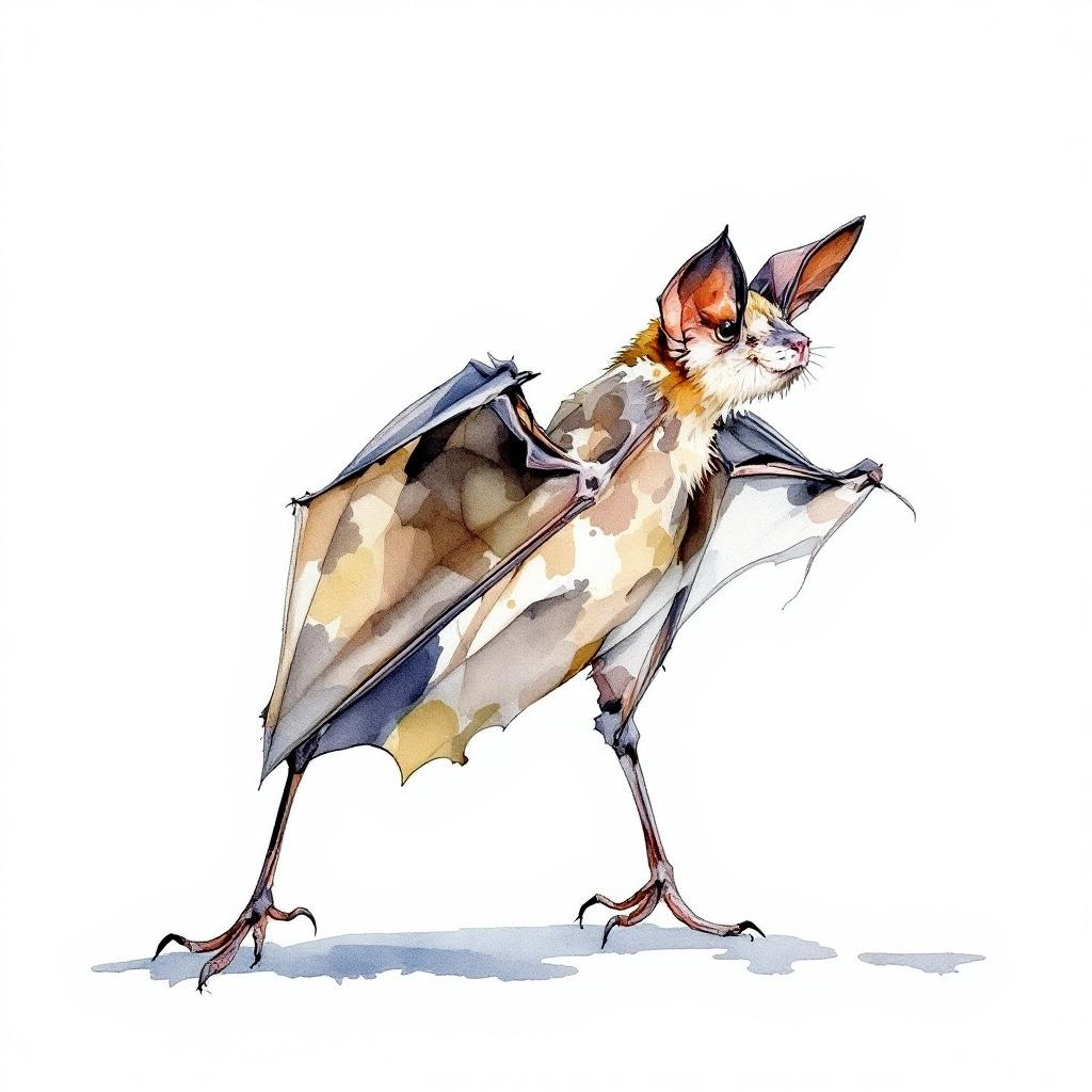 Watercolor illustration of Bahamian Lesser Funnel-eared Bat (Chilonatalus tumidifrons)