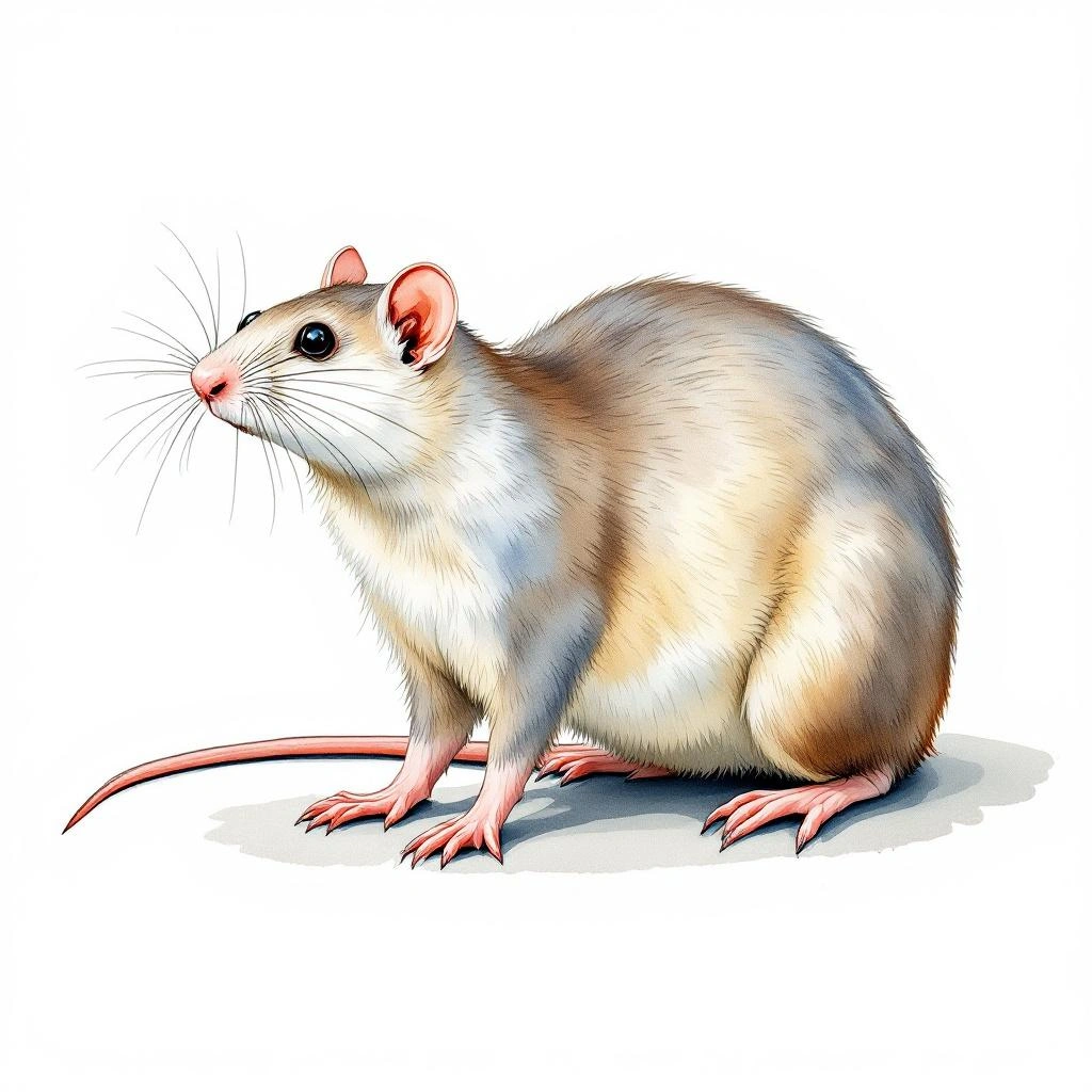 Watercolor illustration of Balkan Blind Mole Rat (Spalax graecus)
