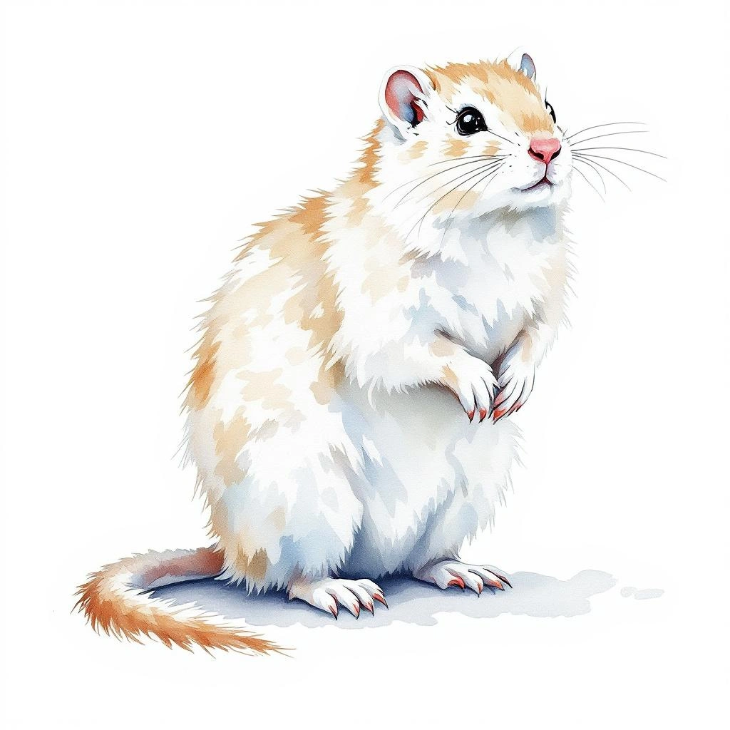 Watercolor illustration of Balkan Snow Vole (Dinaromys bogdanovi)