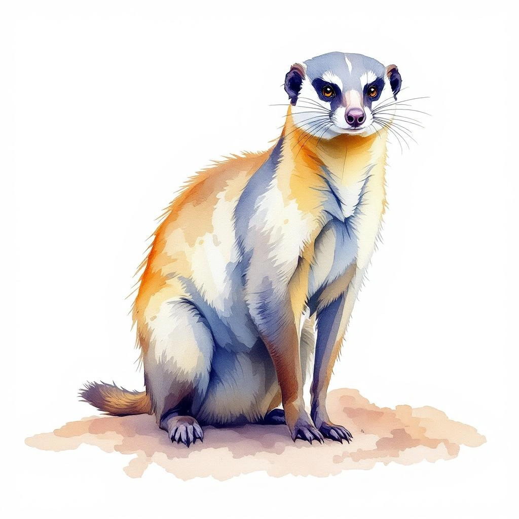 Watercolor illustration of Banded Mongoose (Mungos mungo)