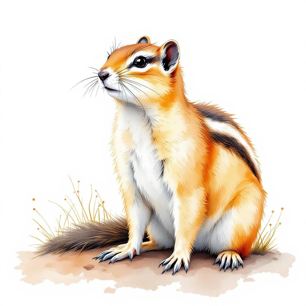 Watercolor illustration of Barbary ground squirrel (Atlantoxerus getulus)