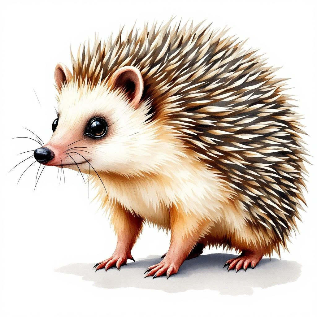 Watercolor illustration of Bare-bellied Hedgehog (Paraechinus nudiventris)
