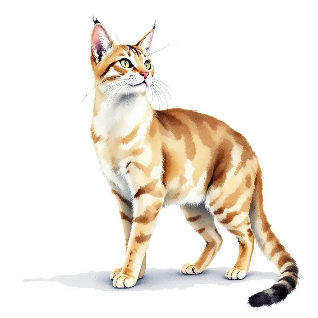 Watercolor illustration of Bay Cat (Catopuma badia)
