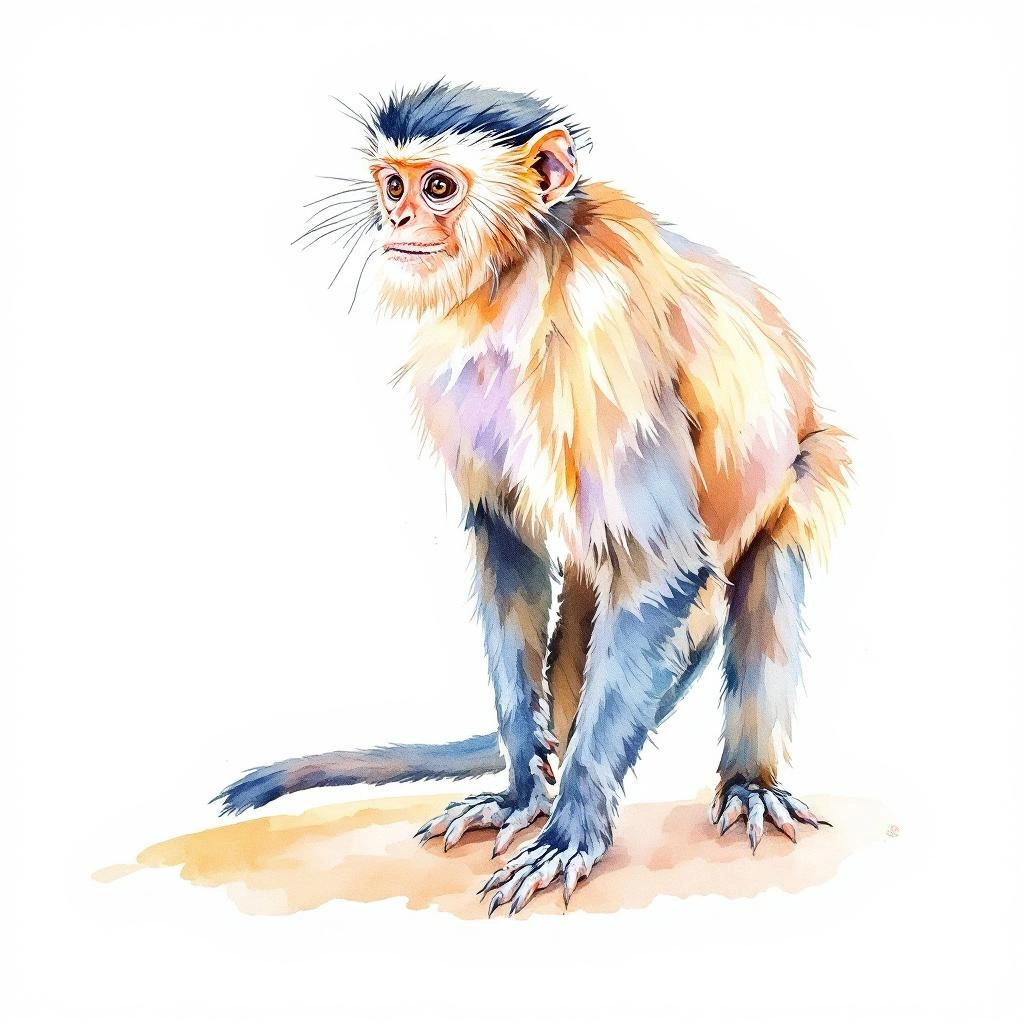 Watercolor illustration of Bearded Capuchin (Sapajus libidinosus)