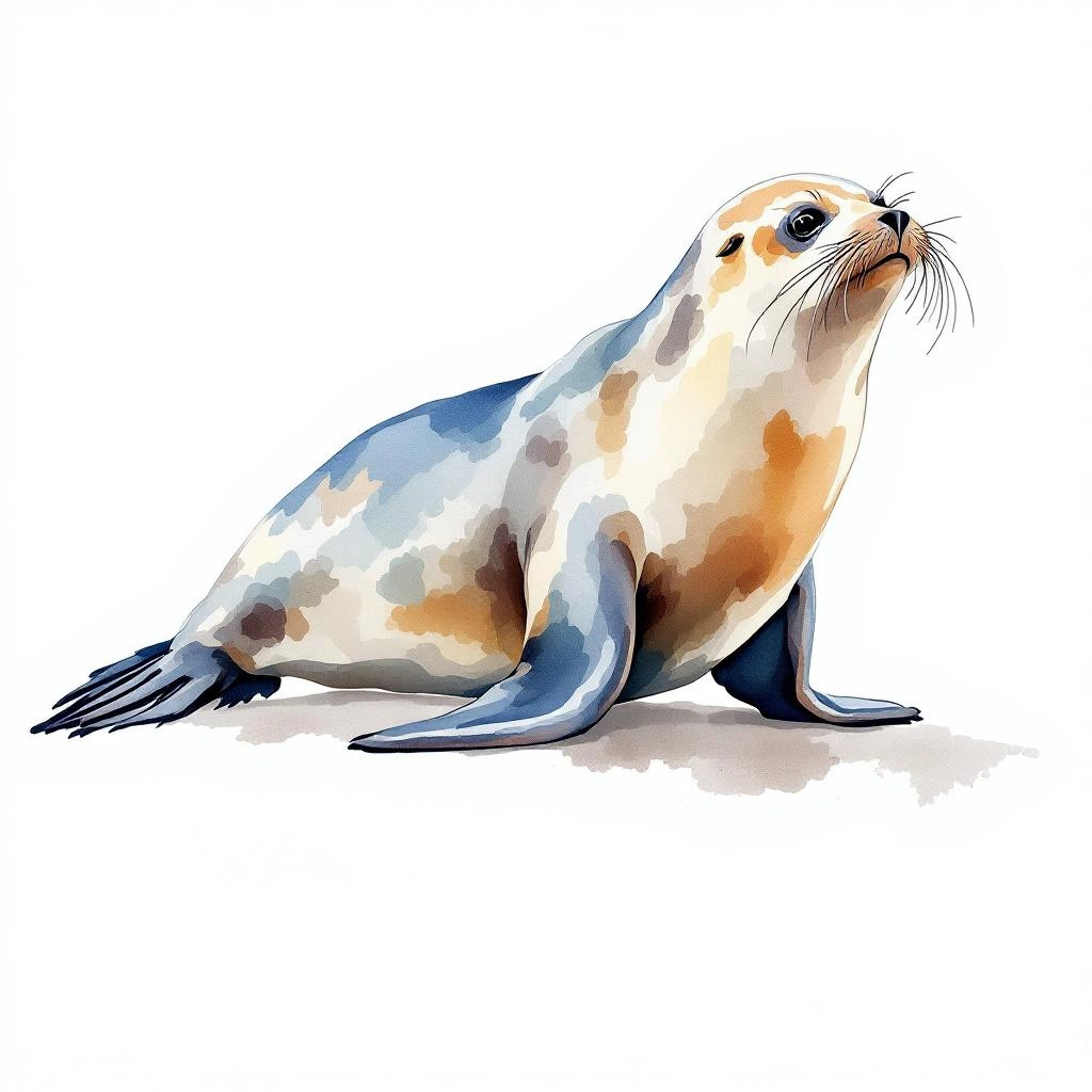 Watercolor illustration of Bearded seal (Erignathus barbatus)