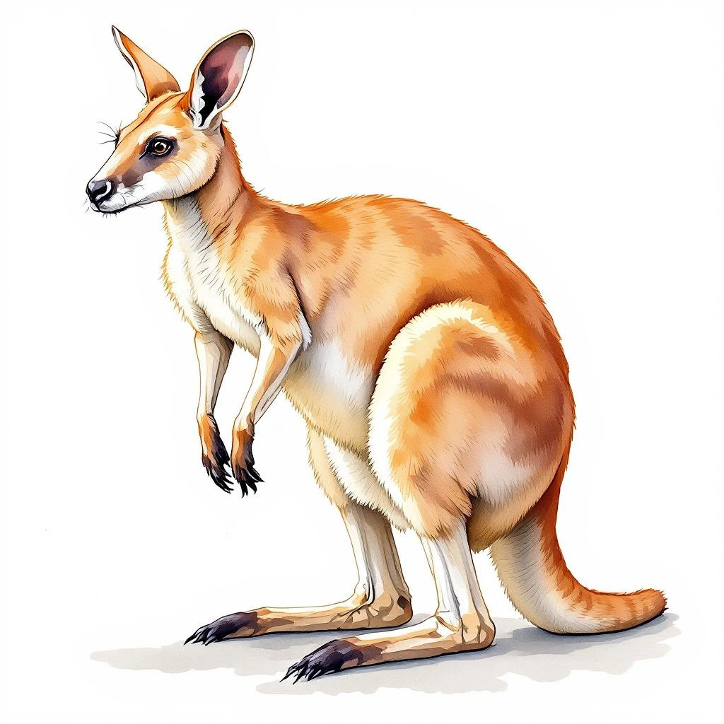 Watercolor illustration of Bennetts tree-kangaroo (Dendrolagus bennettianus)