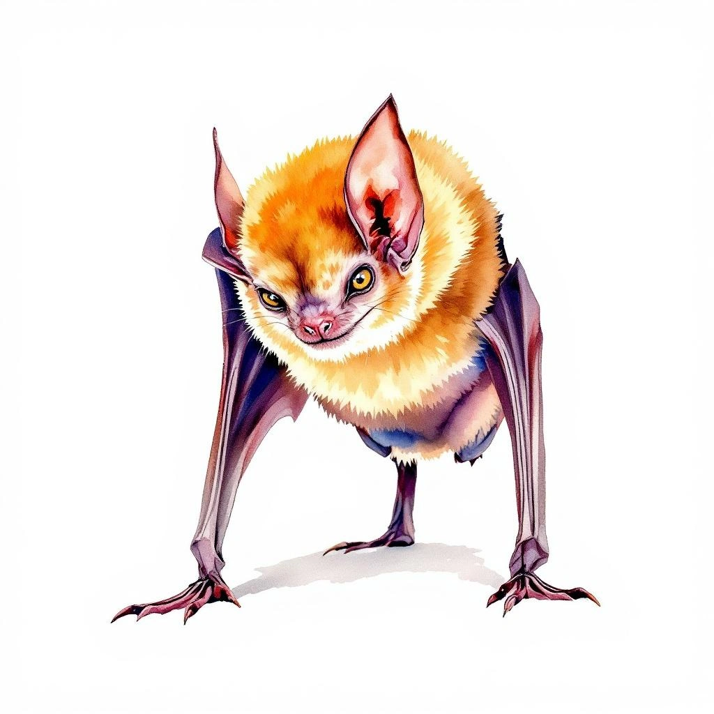 Watercolor illustration of Bergmans’s Fruit Bat (Scotonycteris bergmansi)