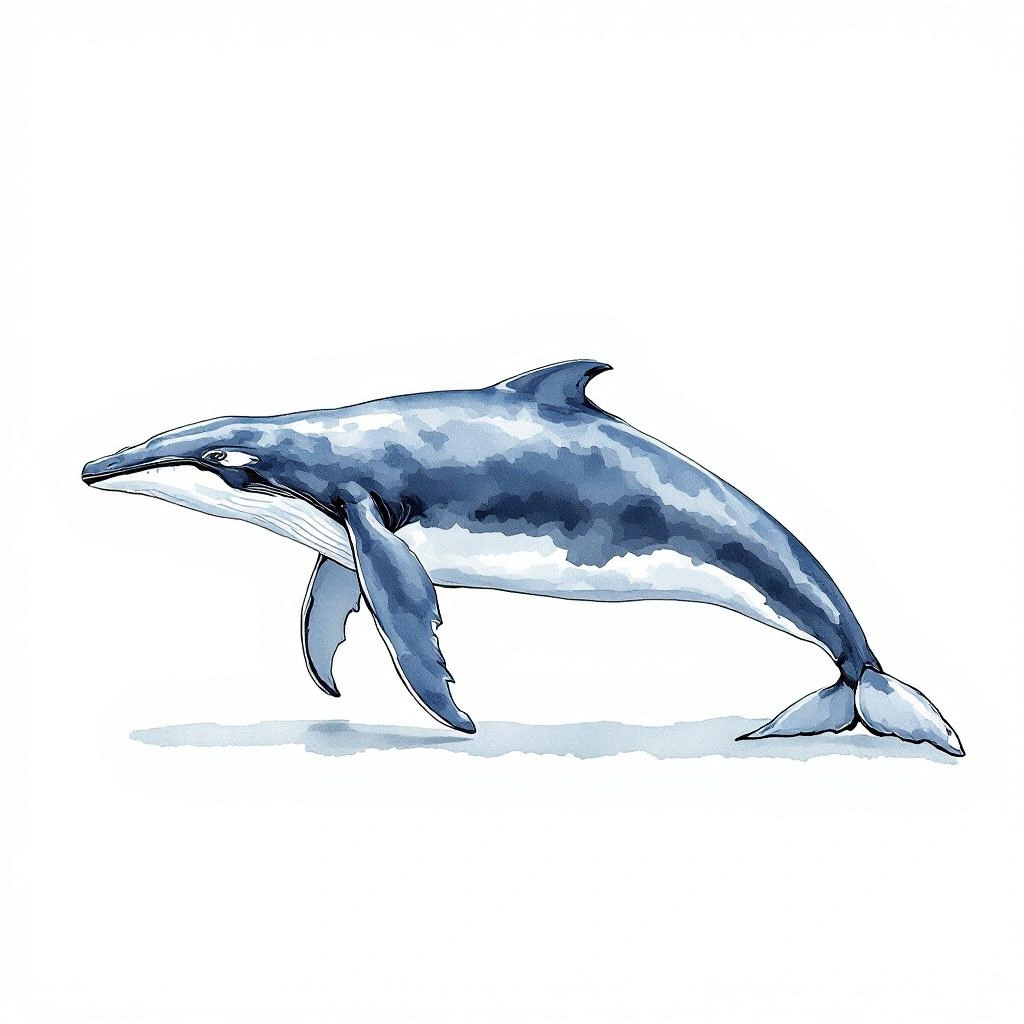 Watercolor illustration of Big Finner (Balaenoptera physalus)