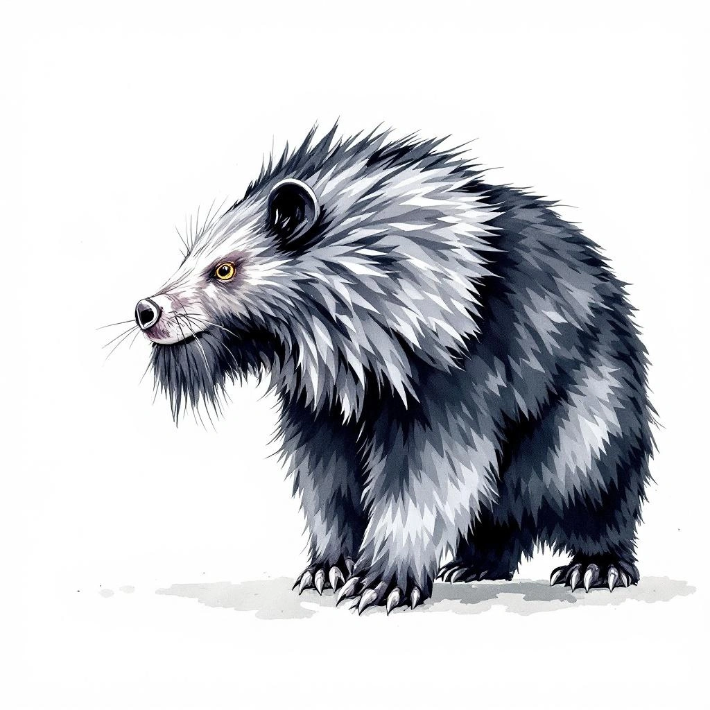 Watercolor illustration of Black Bearded Saki (Chiropotes satanas)