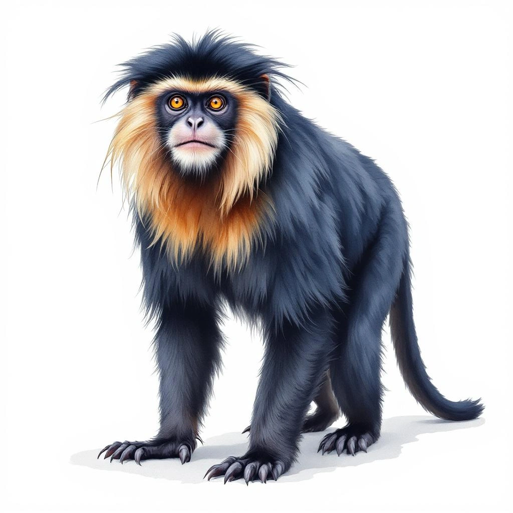 Watercolor illustration of Mico-leão-preto (Leontopithecus chrysopygus)