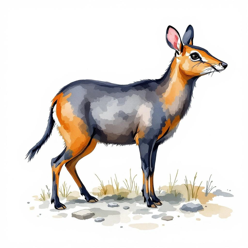 Watercolor illustration of Black Muntjac (Muntiacus crinifrons)