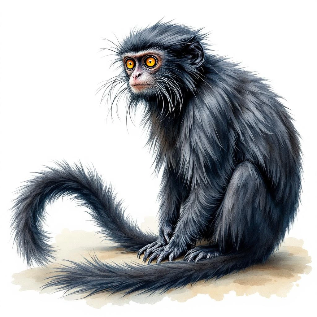 Watercolor illustration of Black Tamarin (Saguinus niger)