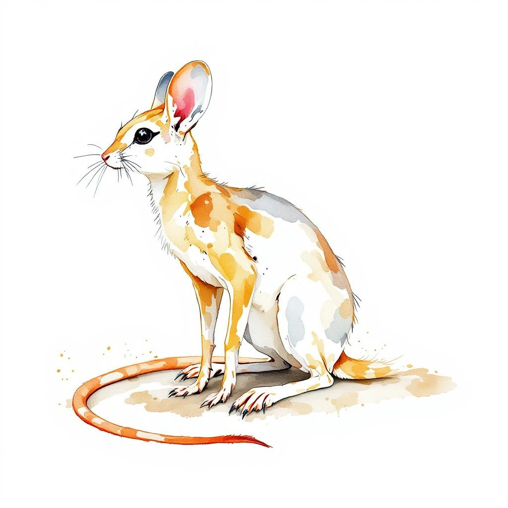 Watercolor illustration of Bobrinski’s Jerboa (Allactodipus bobrinskii)