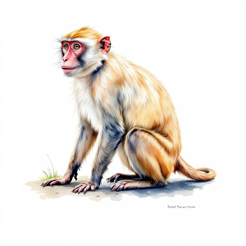 Watercolor illustration of Booted Macaque (Macaca ochreata)
