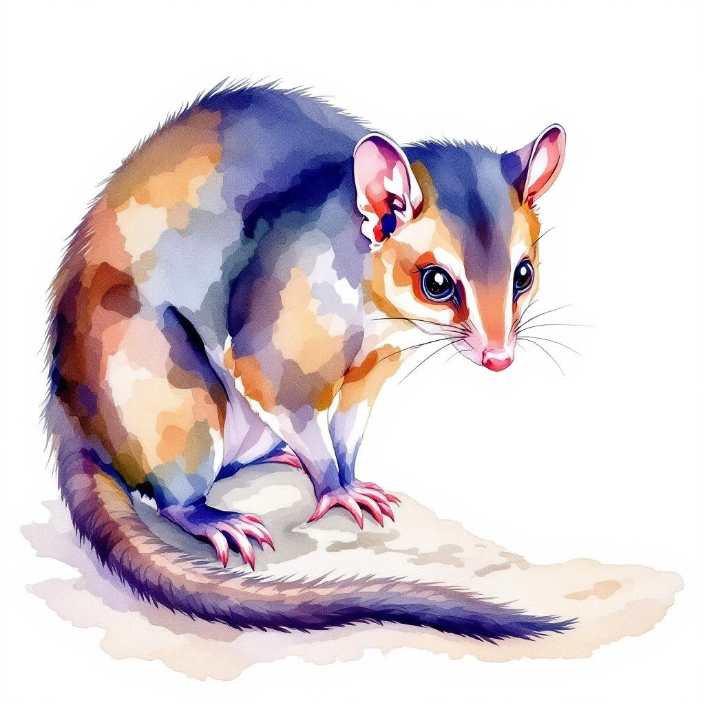 Watercolor illustration of Bornean Smooth-Tailed Treeshrew (Dendrogale melanura)