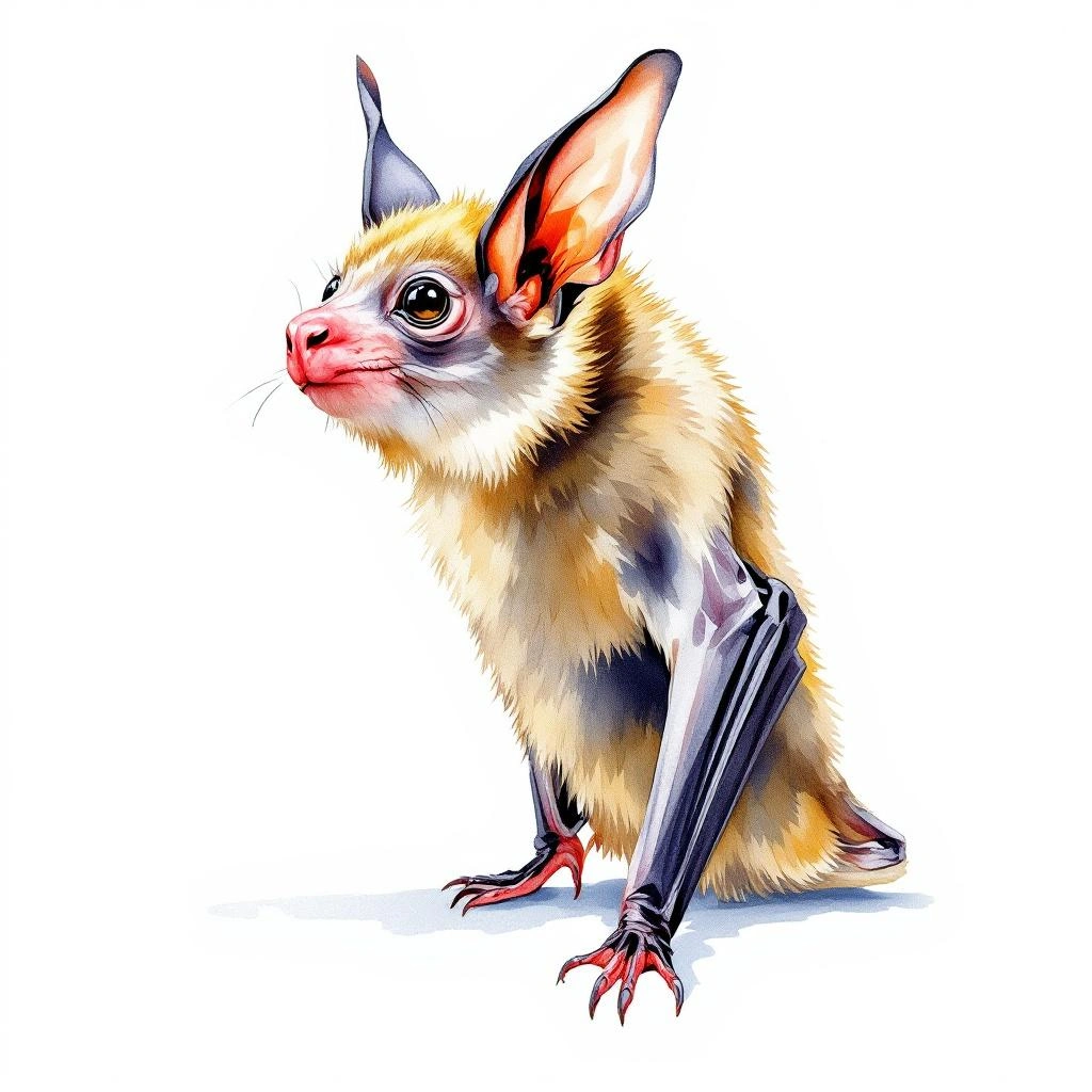 Watercolor illustration of Borneo Fruit Bat (Aethalops aequalis)