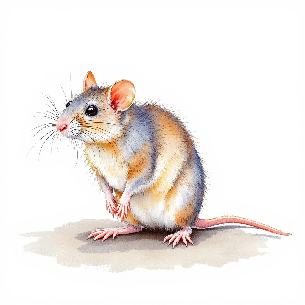 Watercolor illustration of Boyacá Spiny Rat (Proechimys chrysaeolus)