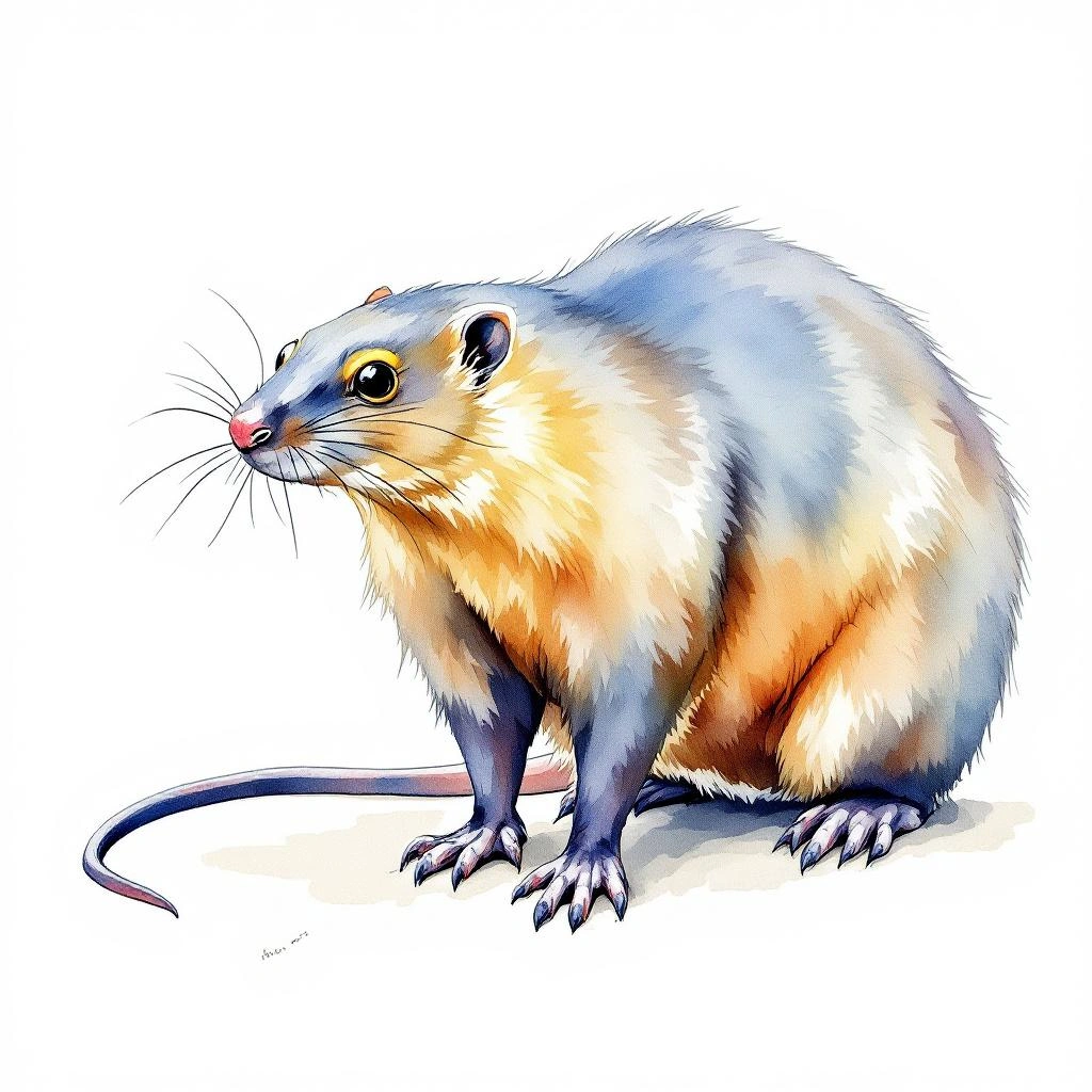 Watercolor illustration of Broad-footed Mole (Scapanus latimanus)