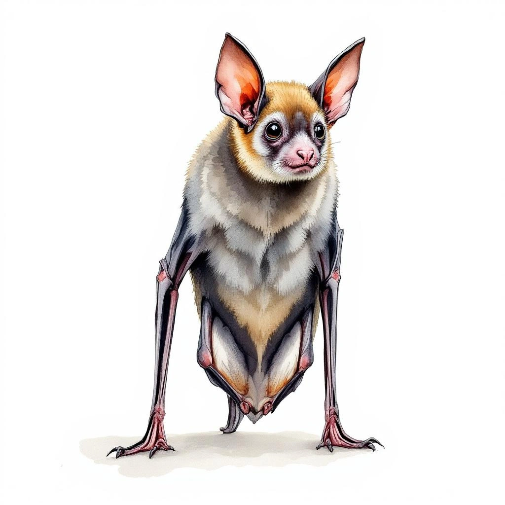 Watercolor illustration of Broad-muzzled Bat (Submyotodon latirostris)