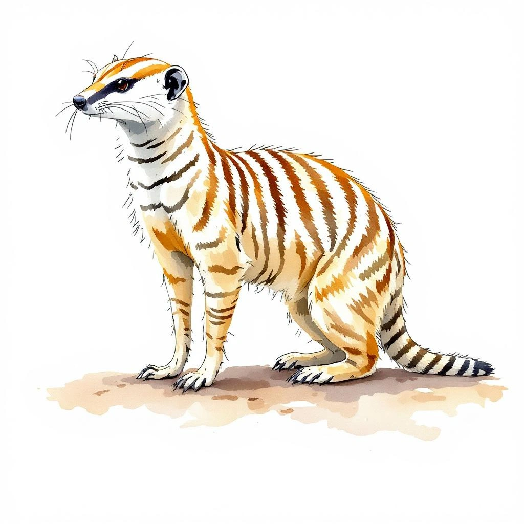 Watercolor illustration of Broad-striped Mongoose (Galidictis fasciata)