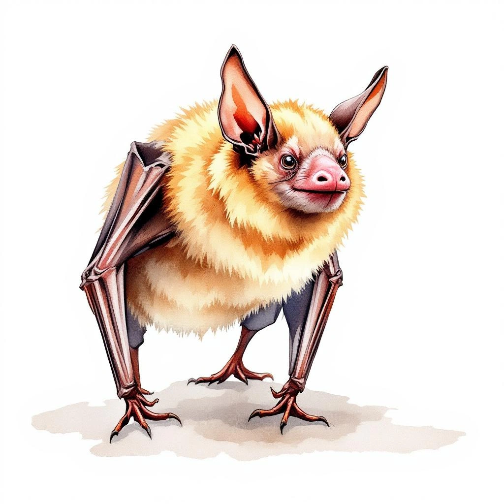 Watercolor illustration of Bronze Tube-nosed Bat (Murina aenea)