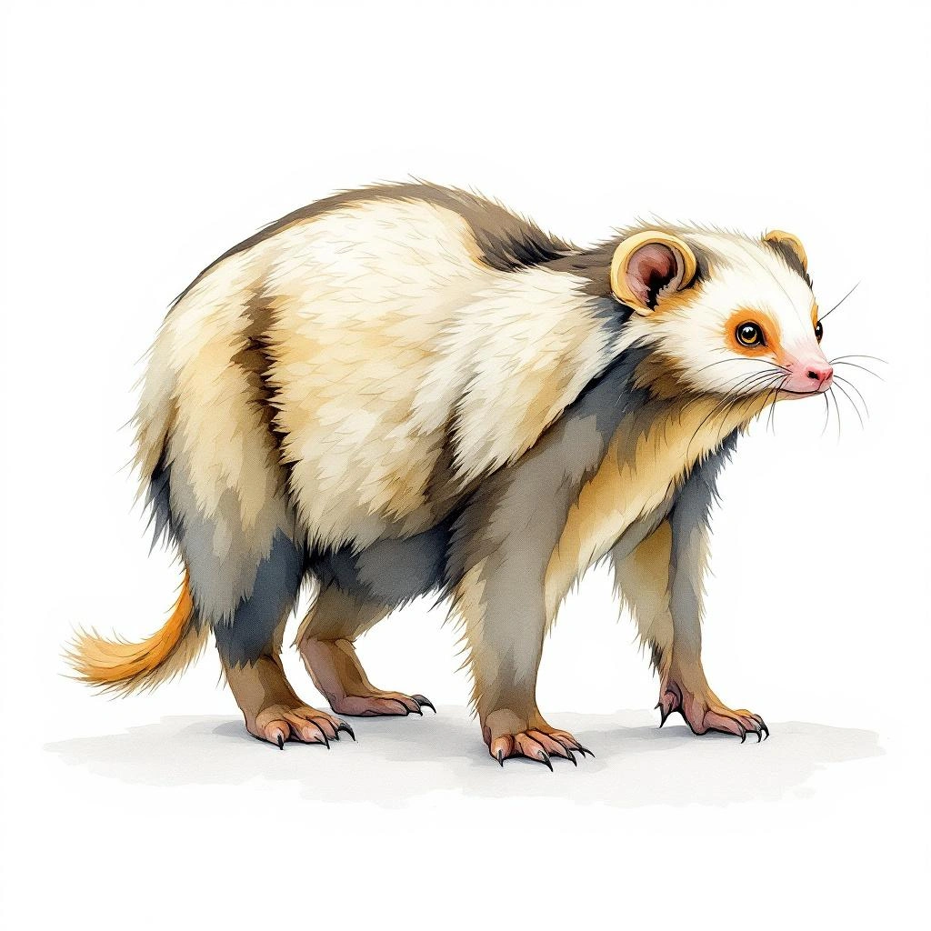 Watercolor illustration of Bufty Saki (Pithecia albicans)