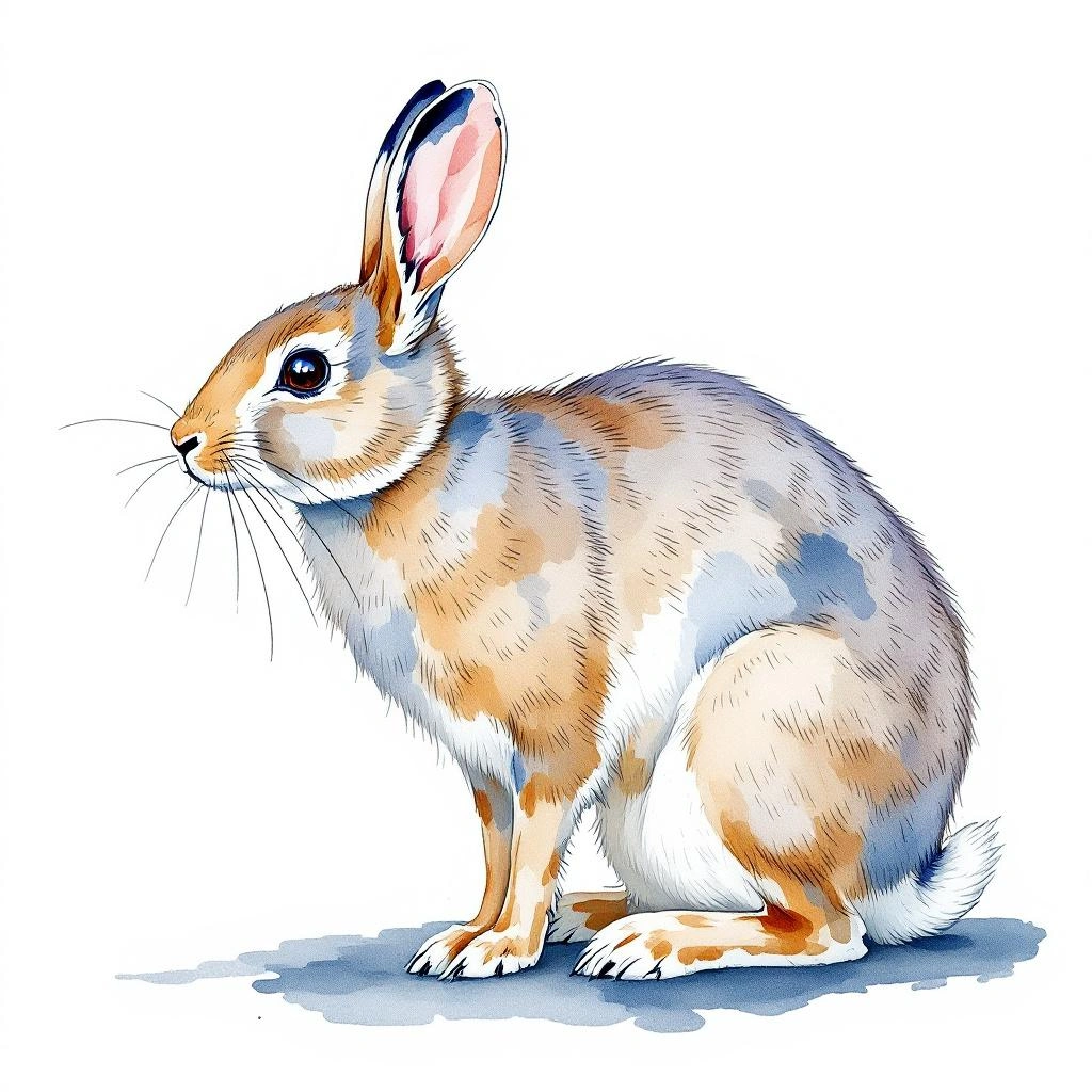 Watercolor illustration of Bunyoro Rabbit (Poelagus marjorita)