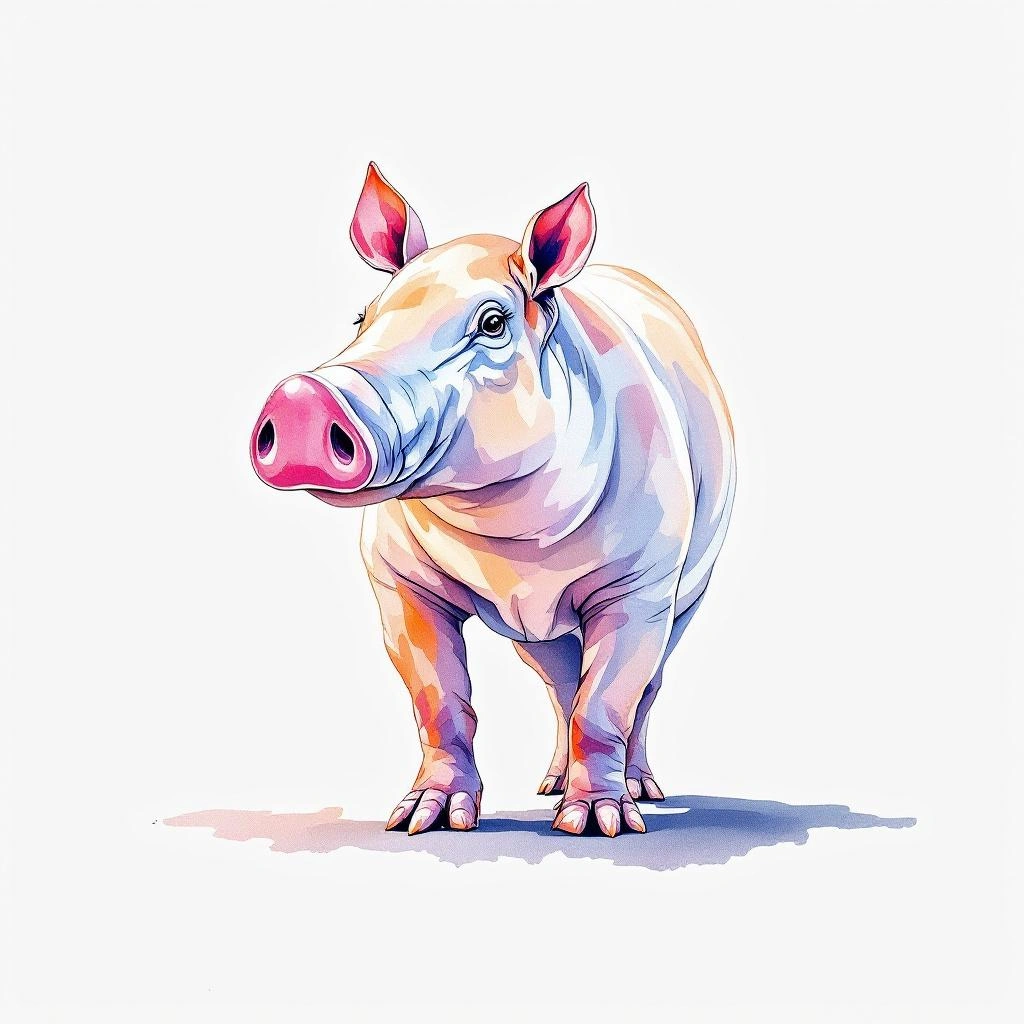Watercolor illustration of Buru Babirusa (Babyrousa babyrussa)
