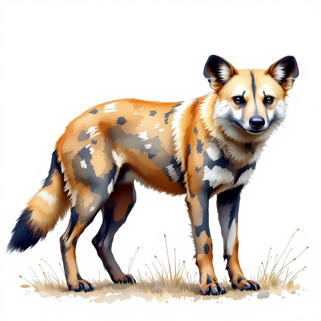 Watercolor illustration of Bush dog (Speothos venaticus)