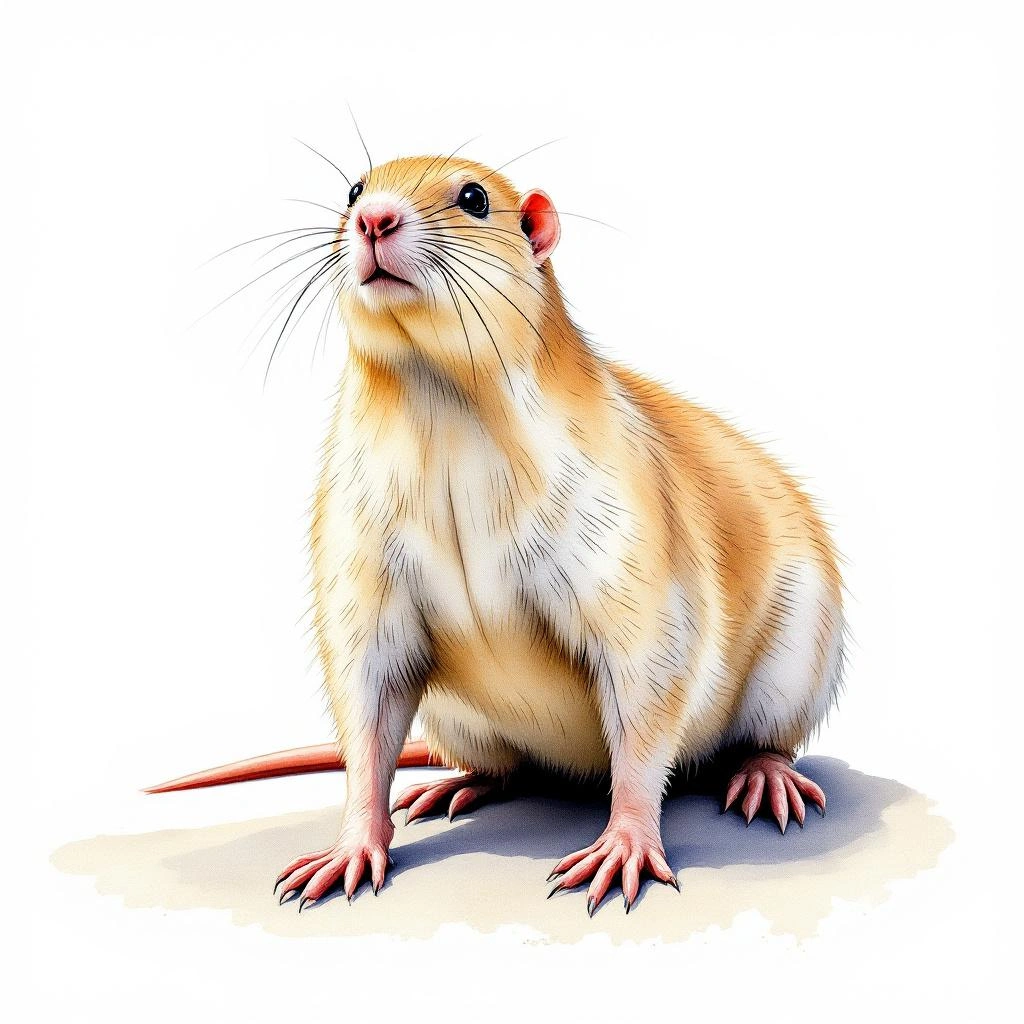 Watercolor illustration of Cape dune mole rat (Bathyergus suillus)