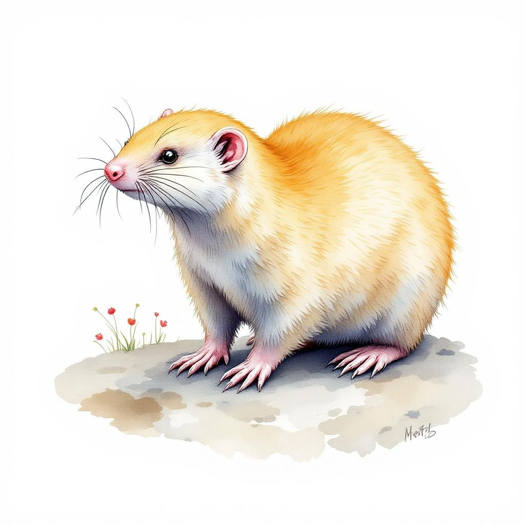 Watercolor illustration of Kapgoldmull (Chrysochloris asiatica)