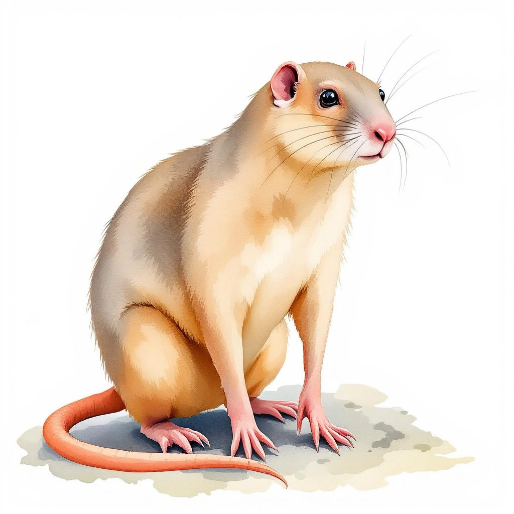 Watercolor illustration of Cape mole-rat (Georychus capensis)