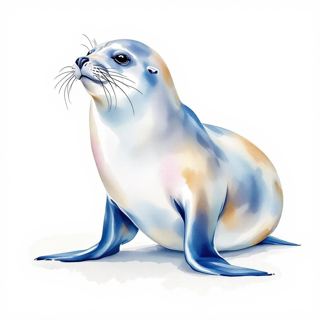 Watercolor illustration of Caribbean monk seal (Neomonachus tropicalis)