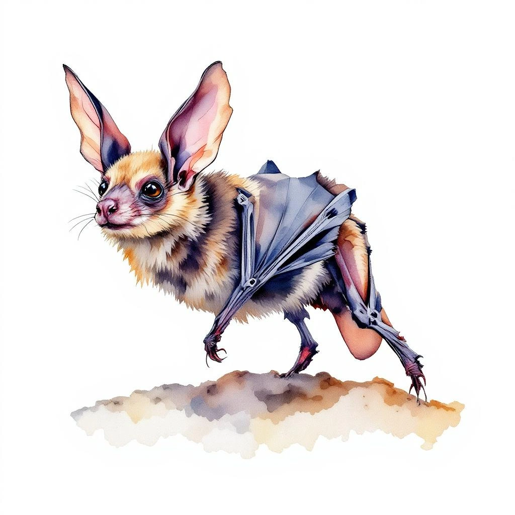 Watercolor illustration of Carriker's Round-eared Bat (Lophostoma carrikeri)